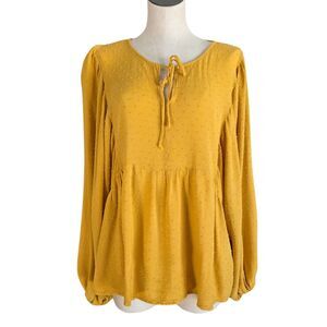 RusttyDustty Bohemian Peasant Blouse Tie Neck Balloon Sleeve Textured Hippie 1XL